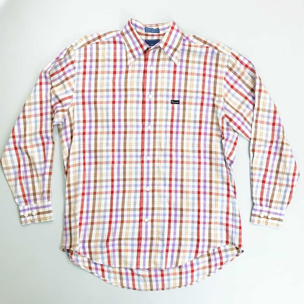 FACONNABLE Autumn Plaid Check Dress Shirt Small Cotton Business Casual